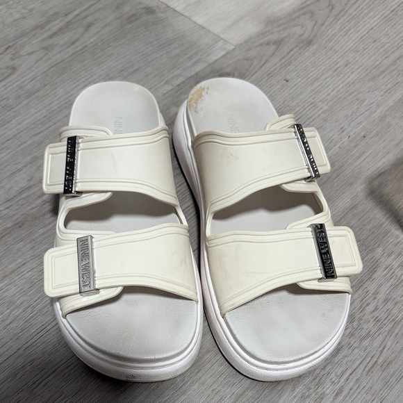 Nine West Cream Slide Sandals with Double Straps - Picture 1 of 4